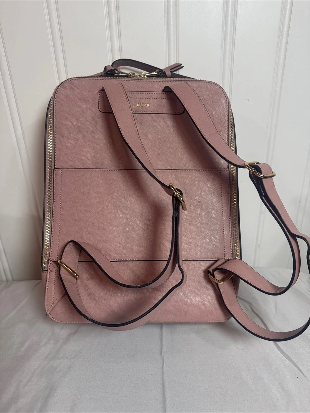 CALPAK Dusty Rose Whipstitch Laptop Backpack  pockets New